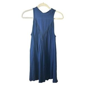 Volcom Dress Womens S Mini Halterneck Eyelet Detail Sleeveless Lined Cotton Navy